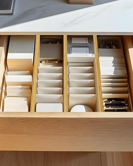 VaeFae 3 Pack Bamboo Drawer Dividers, 4" High Adjustable 16.6" - 21.8" Clothes Drawer Organizers, Expandable Separators for Bedroom/Bathroom/Kitchen/Office Storage