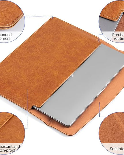 13 inch Genuine Leather Laptop Sleeve for MacBook Air 13 inch M4 M3 M2 M1 2025-2018 & MacBook Pro 13 inch M2 M1 2025-2016，Protective Case Cover with Magnetic Closure,Yellow Brown
