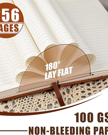 CAGIE Leather Lined Journal Notebooks for Work Tree of Life Journals for Writing, College Ruled Notebook with 256 Pages, 5.7"x8.3", Brown