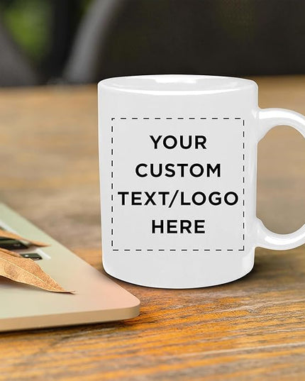 Custom Ceramic Coffee Mugs 11 oz. Set of 10, Personalized Bulk Pack - Coffee cup set, Iced coffee cup, Gaming mug - Creamy White
