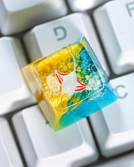 Manta Ray Artisan Keycap Yellow Blue Ocean R1 SA Profile Custom Sea Creatures Keycaps 1U ESC Handmade Gaming Resin Key Cap Cherry MX Switch Compatible Mechanical Keyboard Manta Ray Lover Gift