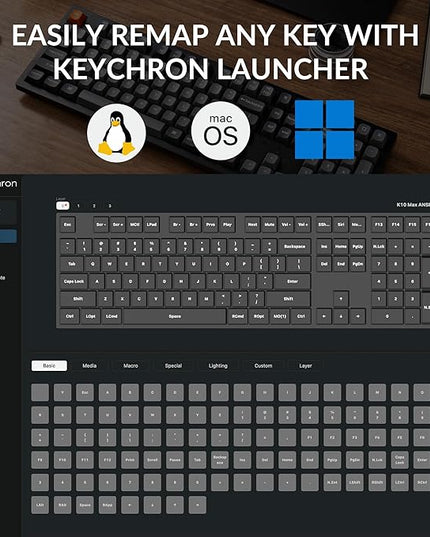 Keychron K10 Max Wireless Custom Mechanical Keyboard, QMK 2.4 GHz Bluetooth Full-Size with Hot-swappable Keychron Super Banana Switch Compatible with Mac Windows Linux (RGB Backlit)