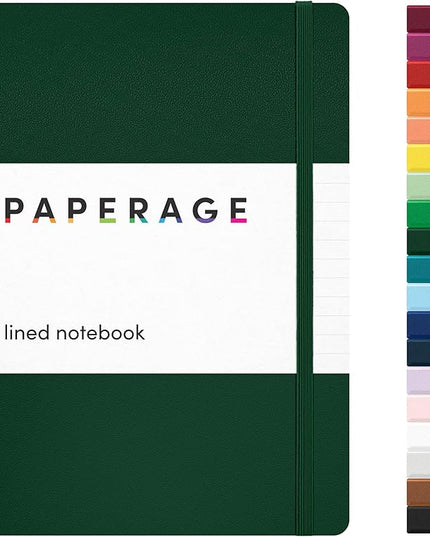 PAPERAGE Lined Journal Notebook, (Dark Green), 160 Pages, Medium 5.6 in x 8 in - 100 GSM Thick Paper – Hardcover Journaling Notebook for Work, School & Note Taking