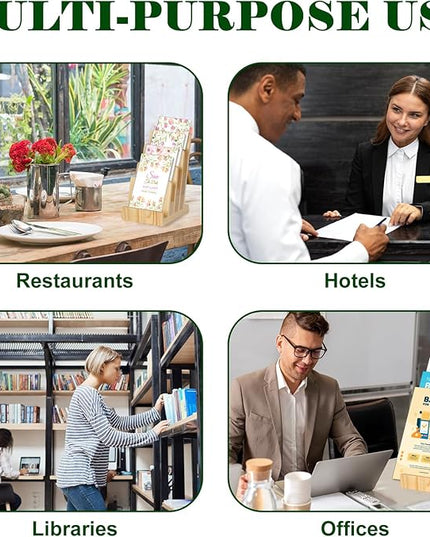 2 Pack 4 Tier Pine Wood Brochure Holder Stand 6 x 9 inch Literature Holder Flyer holder for 5.5 x 8.5 inch 5 x 7 inch Booklets Pamphlets Menus Magazines Multi Purpose Organizer