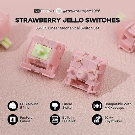 KiiBOOM x Strawberryjam1986 Linear Mechanical Switch Set, 5-Pin, 40gf, 35 Pieces Strawberry Jello Switches for Mechanical Gaming Keyboard, Compatible with MX Keycaps