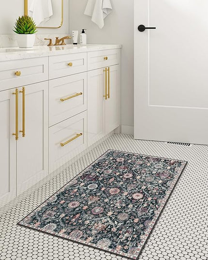 Lahome Kitchen Rugs Non Slip Washable Rugs for Entryway, 2x4 Rug Non-Slip Moroccan Trellis Ultra-Thin Indoor Door Mat Small Carpet for Bathroom Bedroom Entry, Black/Multi