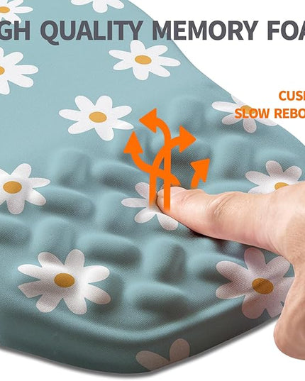 Ergonomic Slope Mouse Pad Wrist Support, Wrist Rest Mousepad for Carpal Tunnel Pain Relief with Massage Bulge and Slow Rebound Memory Foam (12x8 inch, White Flowers)