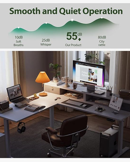 Agilestic L Shaped Electric Standing Desk with 2 Drawers, 63 Inch Ergonomic Adjustable Height Desk with Storage, Corner Desk Sit Stand up Computer Table for Work Office Home, White