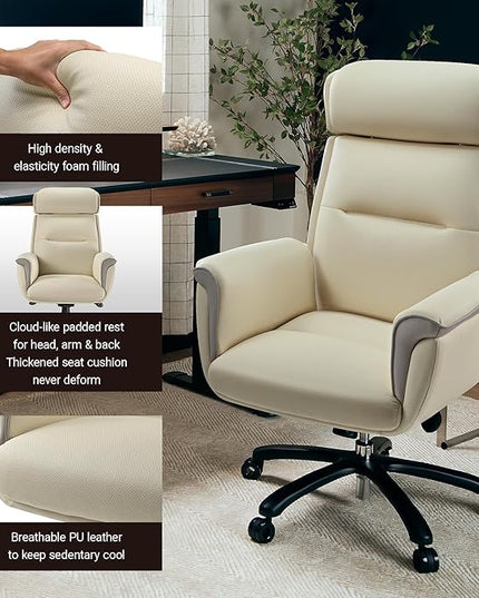 EUREKA ERGONOMIC Microfiber Leather Office Chair Ergonomic Desk Chair, Executive Chair Office Gaming Chair, Comfy Big and Tall Office Chair with Elevatable Headrest & Padded Armrests, Beige