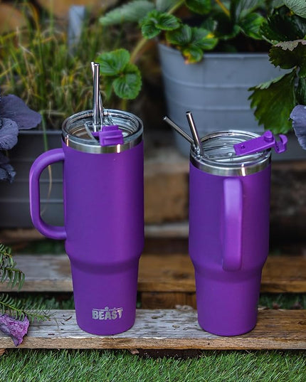 Beast 50 oz Tumbler with Handle Stainless Steel Vacuum Insulated Coffee Ice Cup Double Wall Travel Flask (Deep Purple)