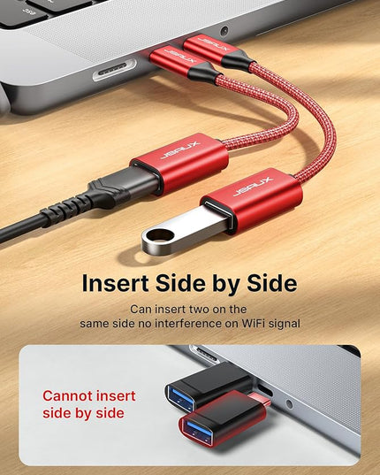 JSAUX USB C to USB 3.0 Adapter [2 Pack], USB C Male to USB Female OTG Cable Adapter Compatible with MacBook Pro/Air, iPhone 17 Pro Max/iPhone Air/16e/16/15 Series, Samsung Galaxy S25/S24/S23-Red