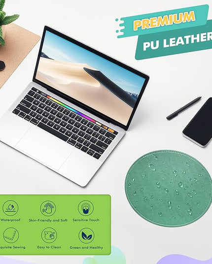 Mouse Pad，Round Mouse Pad，PU Mouse Pad，Leather Mouse Pad with Stitched Edge Micro-Fiber Base with Non-Slip Waterproof，Mouse Pad for Computers，Laptop，9 x 9 Inch (Turquoise)