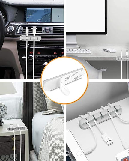 Desk Accessories for Charging Organizer - 5 Packs Grey Computer Desk Accessories and Adhesive Cord Organizer for Cable Holder Cleans Up Messy Wires at Home, Car and Office (7-5-3-1-1 Slots)