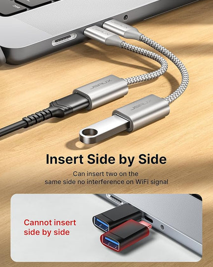 JSAUX USB C to USB 3.0 Adapter [2 Pack], USB C Male to USB Female OTG Cable Adapter Compatible with MacBook Pro/Air, iPhone 17 Pro Max/iPhone Air/16e/16/15 Series, Samsung Galaxy S25/S24/S23-Silver