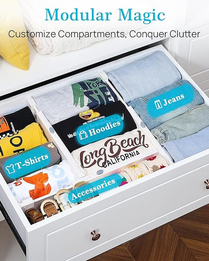 Vtopmart Drawer Dividers for Clothes 8 Pack, Adjustable 4" High Expandable from 11.3"-17" Dresser Drawer Organizer, Plastic Drawers Separators for Dresser, Baby Clothes, Kitchen and Office Storage