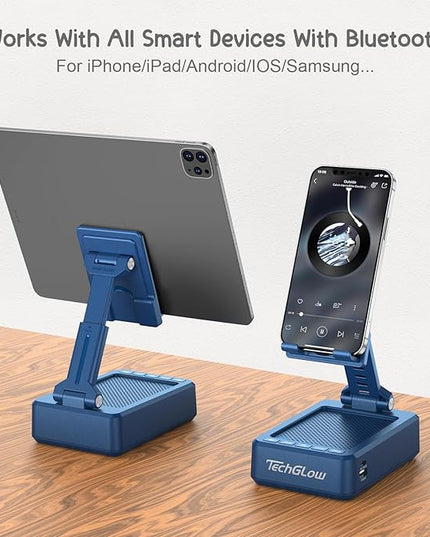TechGlow Gifts for Men Women Foldable Cellphone Stand with Bluetooth Speaker and Charging Funtion Birthday Gift Idea for Mom Dad Cool Gadget Tech Gifts-Blue
