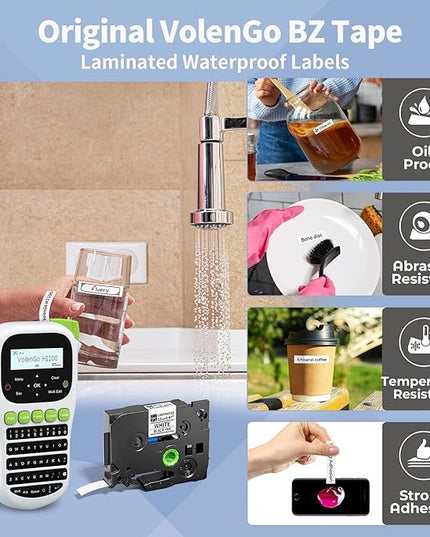 H1100 Label Maker Machine with Tapes 12mm Laminated, Backlit Handheld Label Maker Waterproof-Labels, QWERTY Keyboard & Multi Fonts, Portable Inkless Label Printer for Home Office Organization