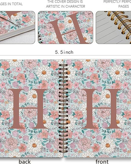 Vintage Floral Personalized Notebook, Initial Letter H Notebook Journal ,Vintage Flower Notebook for Work School Office Supplies,,Monogrammed Notebook for Women Teen Girl,Back to School Supplies 5.5 x 8.3