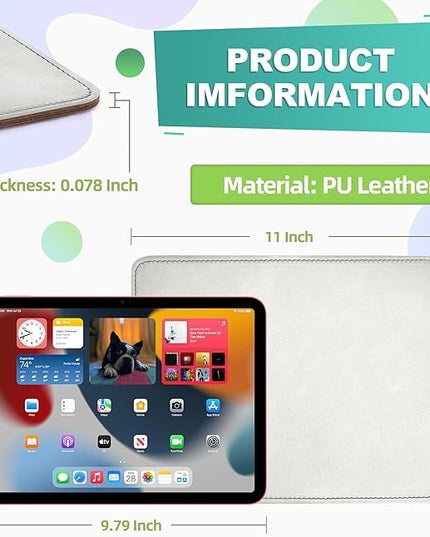 Mouse Pad, PU Mouse Pad，Leather Mouse Pad with Stitched Edge Micro-Fiber Base with Non-Slip Waterproof，Mouse Pad for Computers，Laptop, 8x11Inch (Silver)