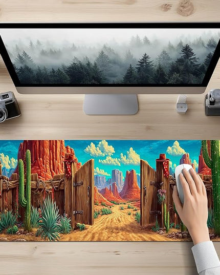 Mouse Pad Gaming Mousepad 31.5 x 11.8 Inch Western Desert Gate Artwork Diatomite Large Keyboard Desktop Mat XL Mouse Pad for Home and Office Desk Accessories