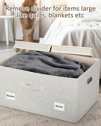 75 Quart Extra Large Decorative Collapsible Storage Bins with Lids, 1 Pack Beige Stackable Boxes