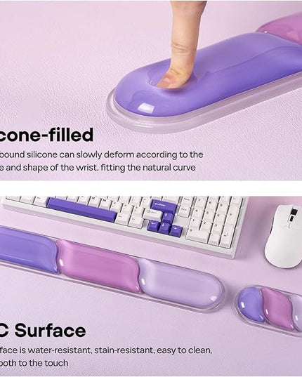 EPOMAKER CloudGel Wrist Rest for Keyboard and Mouse, 2 Pieces Silicone Wrist Support, Anti-Slip Rubber Bottom, Ergonomic Design, Suitable for Office/Computer/Laptop/Gaming (Purple)