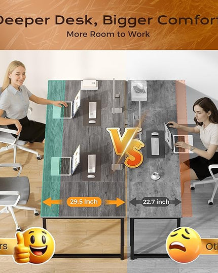 PRAISUN 63 X 29.5 Inch Computer Desk with Deeper Desktop, Gaming Office Writing Work Desk for Home Office, Study, Bedroom, Work from Home, Metal Frame, Grey