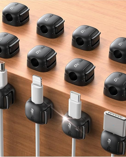 12Pack Cord Organizer - Chfeila [Dual Spring & Clasp Lock] Cable Management Clips, Adhesive Phone Charger Keeper, Compact Wire Holder for Nightstand/Car, Home Office Desk Accessories Decor Essentials