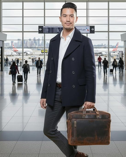 Handmade World Leather Briefcase For Men 'The Contemporary' Fits 17 Inch Laptop Computer Messenger Crossbody Shoulder Bag For Business Travel Office Work