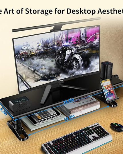 Computer Monitor Stand Riser for Desk,4.5-6.3 Inches Freely Height Adjustable with Cellphone Holder,Multi-Purpose Desktop Organizer Monitor Stands Riser for Computer,Laptop,Printer,TV (BLack)