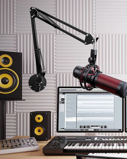 Microphone Wall Mount Boom Arm - Microphone Wall Mount for Mic holder，Horizontal Mounting Wall，Space Saving Desktop Metal Mic Stand Clamp by SUNMON