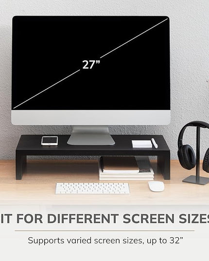 Anji Mountain Wooden Monitor Stand - Elegant Monitor Riser, Perfect Monitor Stand for Desk Organization, Durable Wood Construction monitor stands, Enhances Ergonomics and Workspace Efficiency,Black