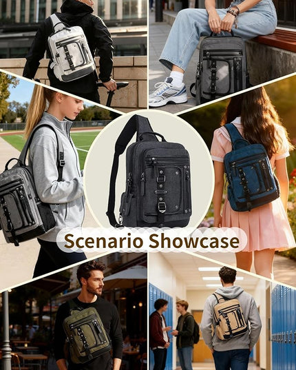 Schkleier Messenger Bag for Men Canvas Sling Bag Crossbody Backpack Laptop Shoulder Bag Hiking Daypacks Casual Tactical