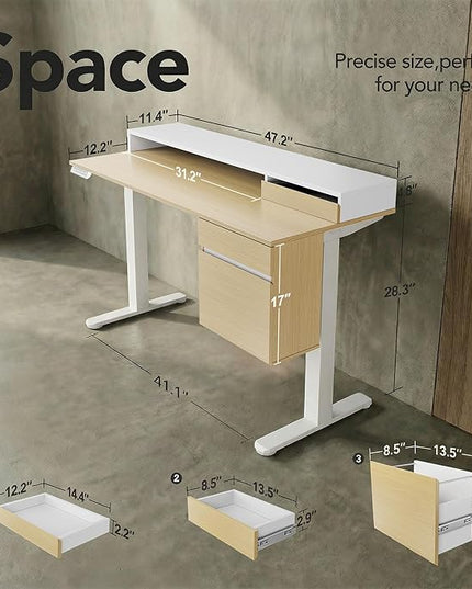 ErGear Electric 47 inch Standing Desk with Drawers and File Cabinet, Adjustable Stand up Desk with Storage, Ergonomic Sit Stand up Table Compatible Monitor Stand, Light Walnut