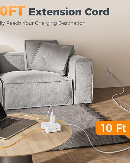 TESSAN 10 Ft Surge Protector Power Strip, 4 USB(2 USB C) 8 Outlets, Flat Plug Extension Cord with Multiple Outlets, 2100J Protection, 20W Desk Charging Station for Home, Office, Dorm Room Essentials