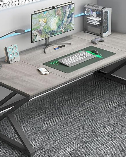 HSH 70.8 Modern Office Desk, Large Long Wood Metal Computer Desk, Industrial Double Executive Desks for Two People, Rustic PC Workstation Work Study Writing Computer Table for Home, Light Grey Oak