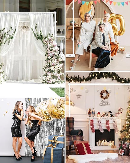 EMART Backdrop Stand, 8.5x10ft Width Adjustable Photography Background Support Poles with Heavy Duty Flat Base, Photo Metal Steel Pipe and Drape Frame Kit for Parties Birthday Wedding - White