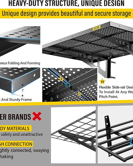 4-Pack 2x3ft Adjustable Garage Wall Shelving 1120lbs Load Capacity Heavy Duty Wall Mounted Storage Shelf Metal Floating Shelves for Garage(Black)