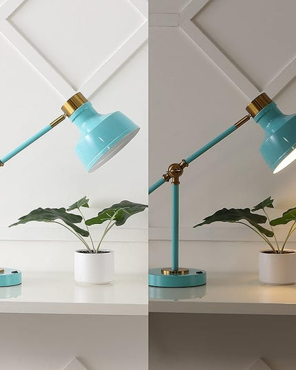 JONATHAN Y JYL7124C Allegra 18.5" Adjustable Cantilever LED Task Lamp, USB Charging Port, Classic, Coastal, Industrial, Farmhouse, Traditional for Bedroom, Living Room, Office, Cyan/Brass Gold