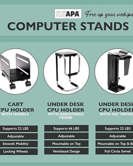 Ilyapa Under Desk Computer Mount with 360 Degree Swivel - CPU Holder for PC Desktop Tower