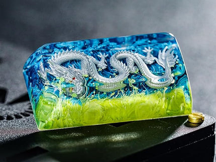 Fantasy Dragon Artisan Keycap R1 SA Profile Custom Fantasy Dragon Keycaps 2U Backspace Handmade Gaming Resin Key Cap Cherry MX Switch Compatible Mechanical Keyboard Dragon Lover Gift