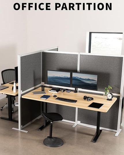 VIVO T-Shape Modular Corner Wall System, 4 Panels, Modern Professional Office Cubicle Dividers, Freestanding Privacy Screen, 66 inches High, Dark Gray, PP-MWS63D-T