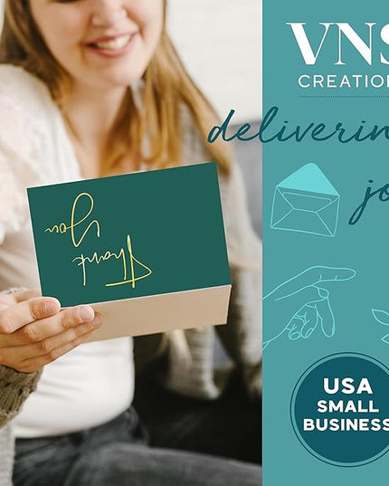 VNS Creations Gold Foil Thank You Cards With Envelopes Bulk Set & Stickers - 100 Pack 4x6 Blank Thank You Notes Set - Large Note Card Small Business, Wedding, Baby Shower & Bridal Shower - Post Green