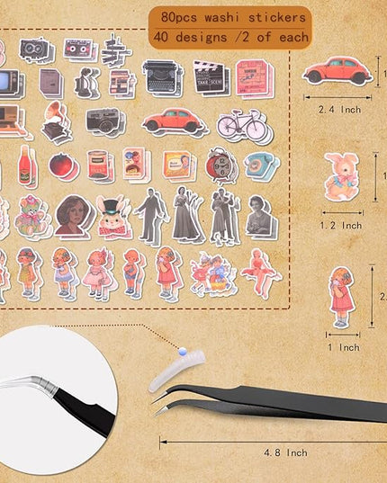 200Pcs Vintage Scrapbook Stickers, Aesthetic Junk Journal Stamping Supplies Kit, Scrapbooking Ephemera Washi Paper for Bullet Journaling Planners Diary Collage (Nostalgic)
