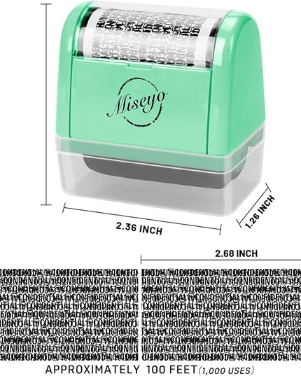 Miseyo Wide Identity Theft Protection Roller Stamp Set - Mint Green (3 Refill Ink Included)