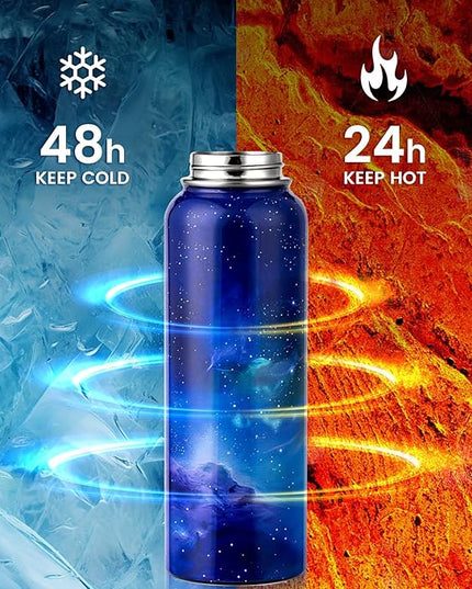 40oz Insulated Water Bottle, Triple Wall Vacuum Stainless Steel Water Bottles - Keeps Cold 48H, Reusable Metal water flask Jug for Gym, Sports, Camping, Hiking,Travel, Aurora-Purple