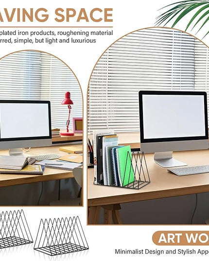 Shimeyao 14 Pieces Magazine Holder Triangle File Holder Metal Book Record Vinyl Storage Rack Multifunction Triangle File Organizer Sorter for Decor Home Office
