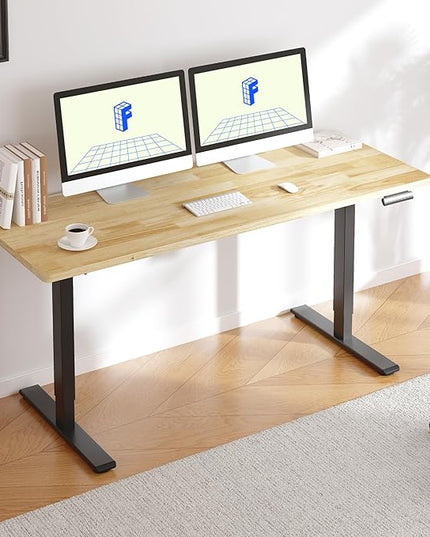 FLEXISPOT E3 Solid Wood Dual Motor Electric Standing Desk 48 x 24 Sit Stand Desk, Holds 220 lbs, Adjustable Height w/Memory Presets, Butcher Block Rubberwood Desktop & Black Frame, Ships in 2 Boxes