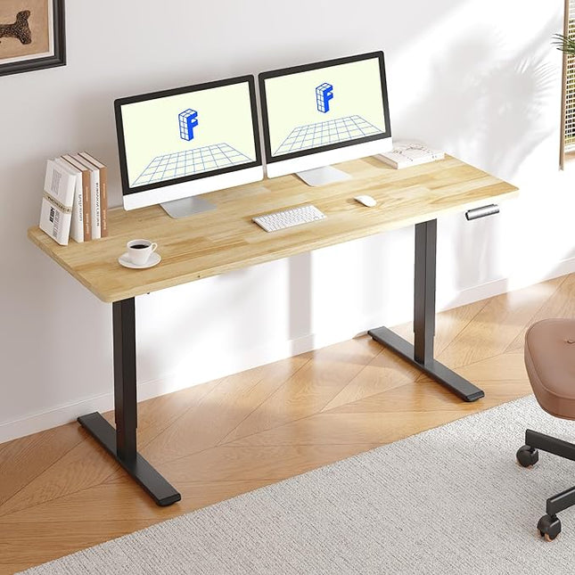 FLEXISPOT E3 Solid Wood Dual Motor Electric Standing Desk 48 x 24 Sit Stand Desk, Holds 220 lbs, Adjustable Height w/Memory Presets, Butcher Block Rubberwood Desktop & Black Frame, Ships in 2 Boxes