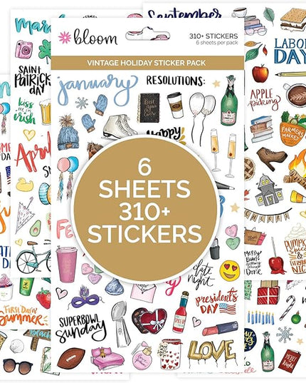 bloom daily planners Holiday Seasonal Planner Sticker Sheets - Vintage Seasonal Sticker Pack - Removable & Repositionable - Over 310 Stickers Per Pack!